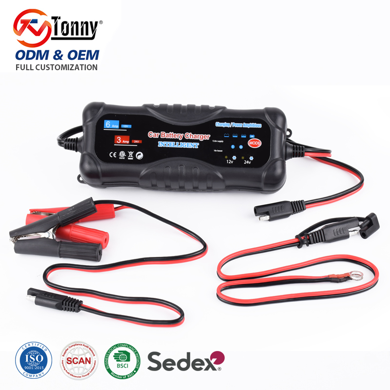 6A Battery Charger 12V/24V Automatic Smart Pulse Repair for Car Truck RV AGM LiFePO4 Deep Cycle Battery with LCD Display CE Certified