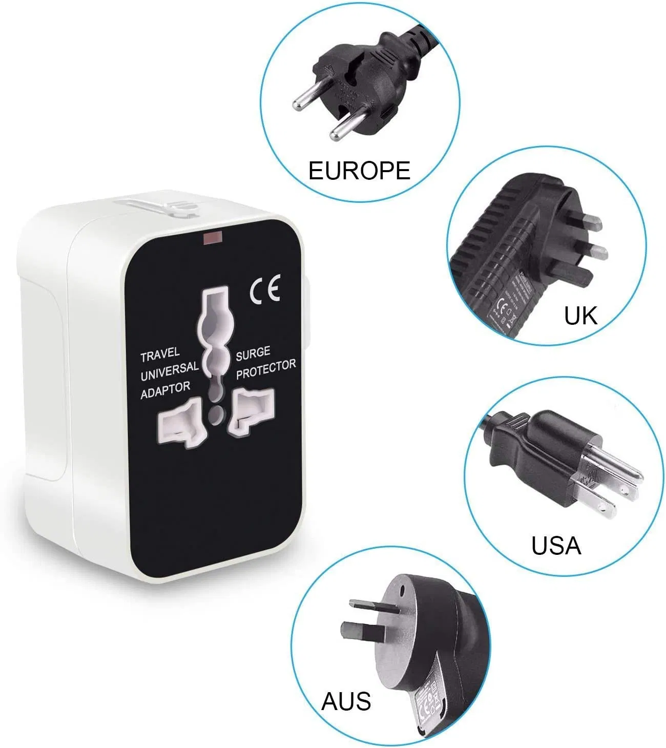Portable Universal Travel Adapter Lightweight Charger for Travel &amp; Business Universal Travel Adapter with USB &amp; Type-C Multi Charging Power Adapter