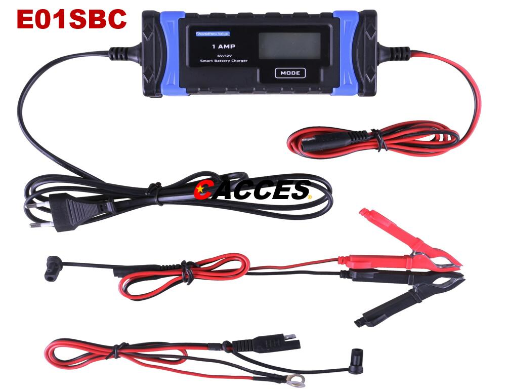 Car Battery Charger 12V/24V 1AMP 8 Stages Lithium Lead-Acid, Compatible Automotive Smart Battery Charger, W/ LCD Screen Maintainer/Pulse Repair Charge for Motor