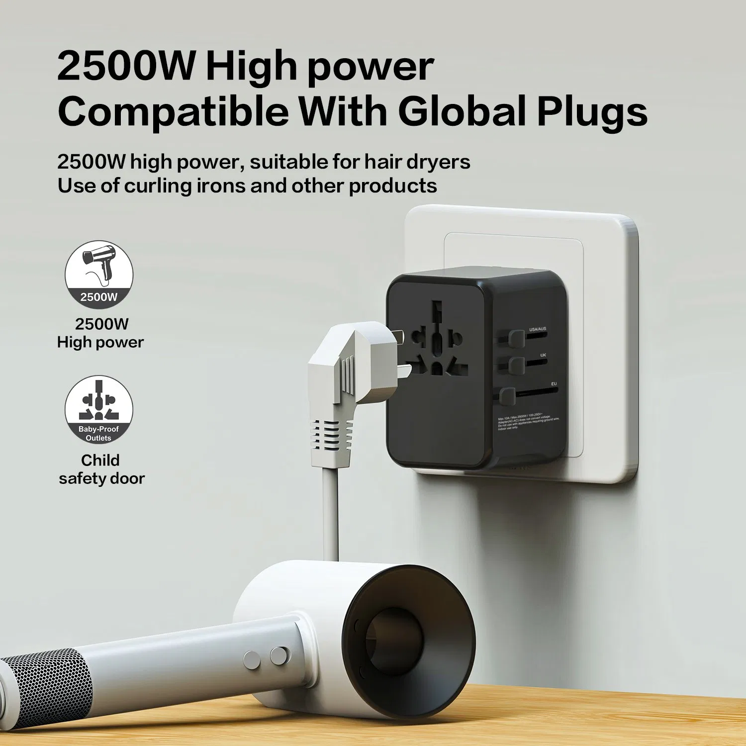 Global Travel Adapter Universal Power Converter with Type C Pd Fast Charge Portable Travel Plug Adapter Universal Charger for Phones, Laptops &amp; Devices
