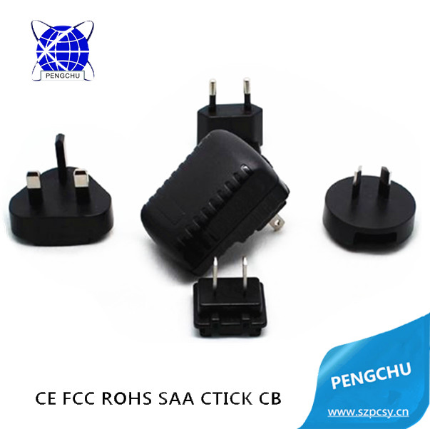 5V 1A 5W Portable AC/DC Travel USB A Wall Interchangeable Power Adapter for Mobile Phone