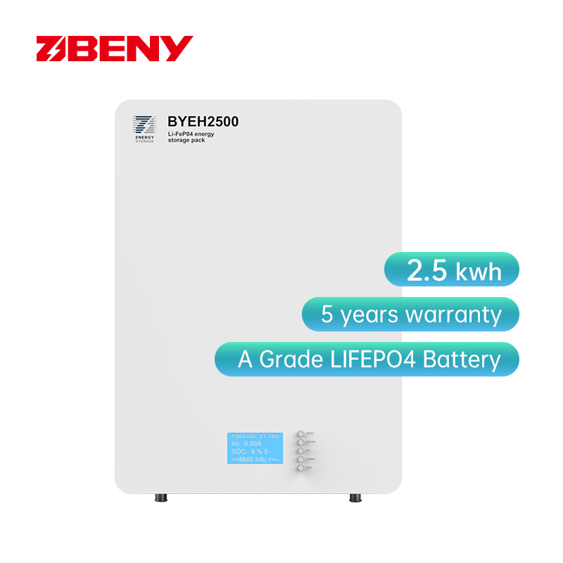 Beny 48V 2.5 Kwh 51.2V 50ah Wall-Mounted Lithium Ion Battery System