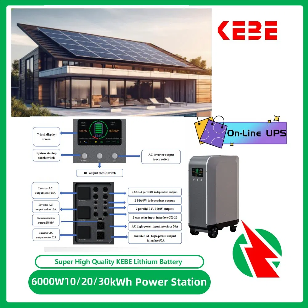 10/20/30kwh Solar Power System EV Charging Lithium Battery Online UPS 6000W Home Energy Storage System