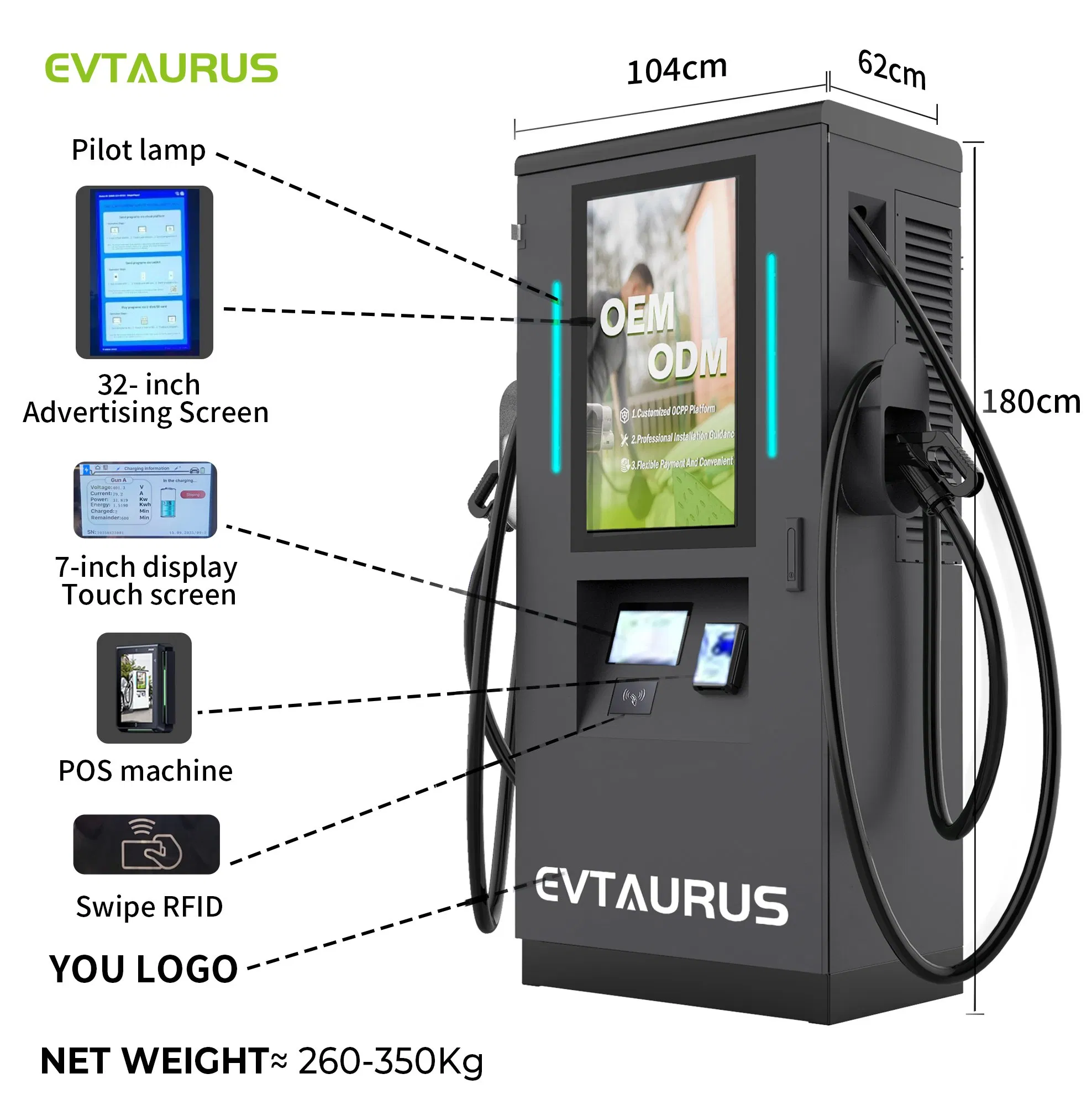 2026 Intelligent Ocpp 80kw 120kw 160kw CCS2 Gbt Nacs DC EV Fast Electric Car Vehicle Charging Station with 32 Inch LCD Display POS
