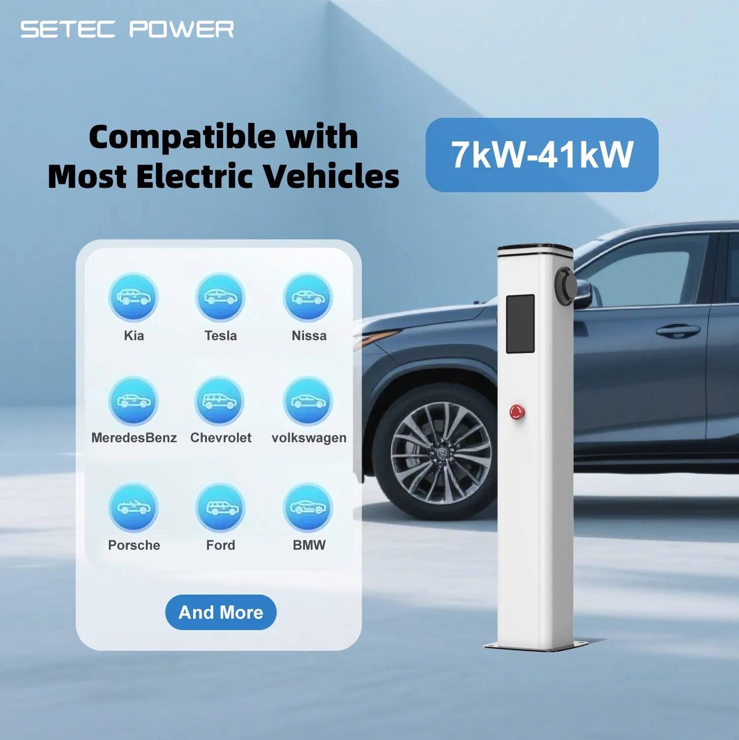 SETEC POWER 7kw11kw19.2kW 22kw 41kW Floor-Standing Station for Electric Cars High Efficiency Charging
