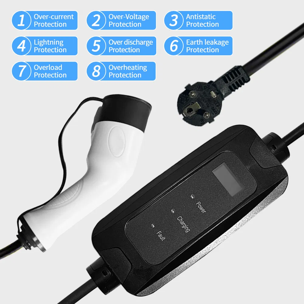 IEC62196-2 16A 3.5kw Fixed Current Portable EV Car Charger with 5m Cable and Olcd Screen