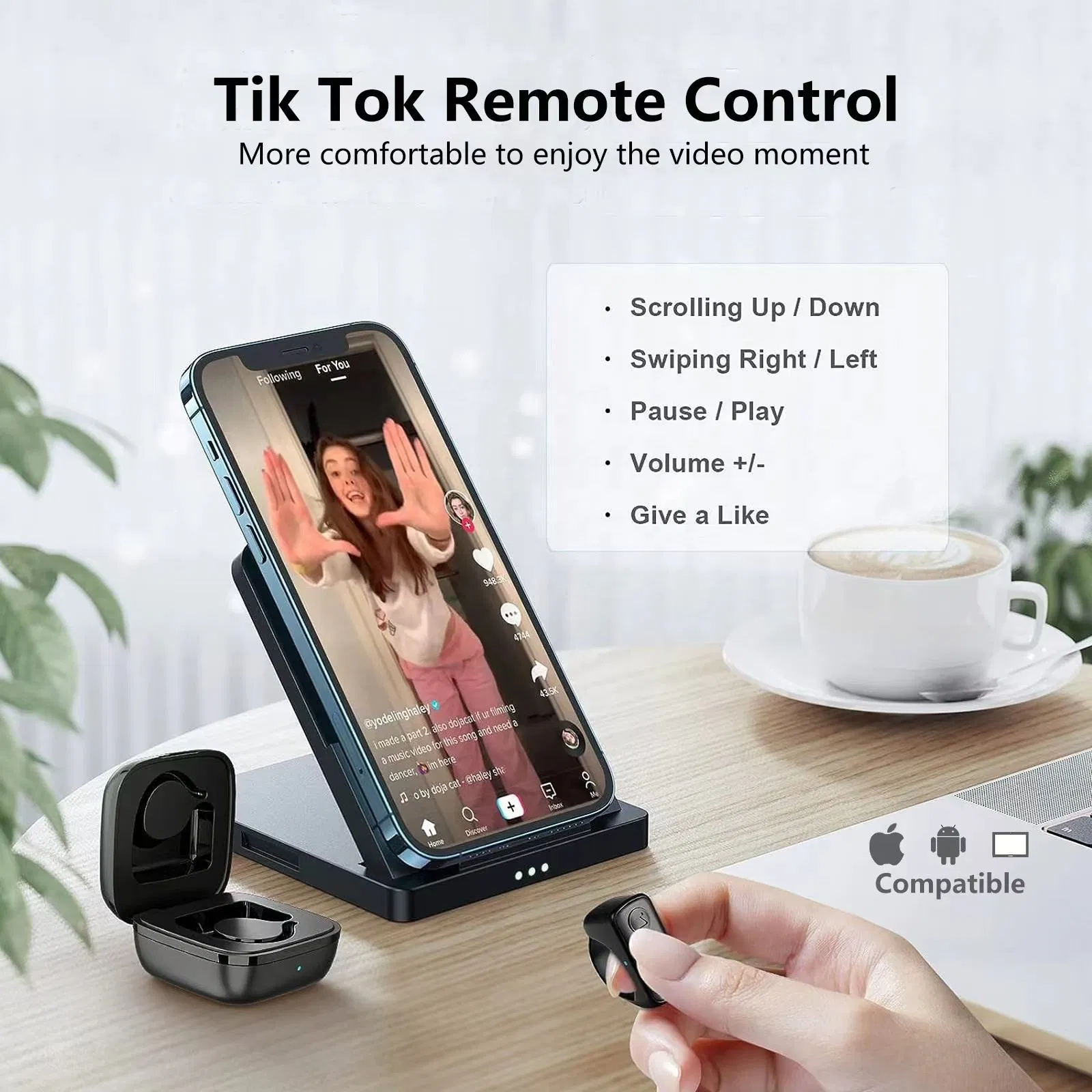 Wireless E-Reader Controller for Kindle Tiktok Remote Control Ring Charging Case Smart Page Turner