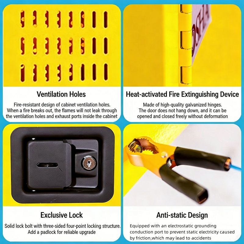 60 Gallon Explosion-Proof Lithium Battery Storage and Charging Cabinet with Power Outlets, Fire Suppression &amp; Spill Containment