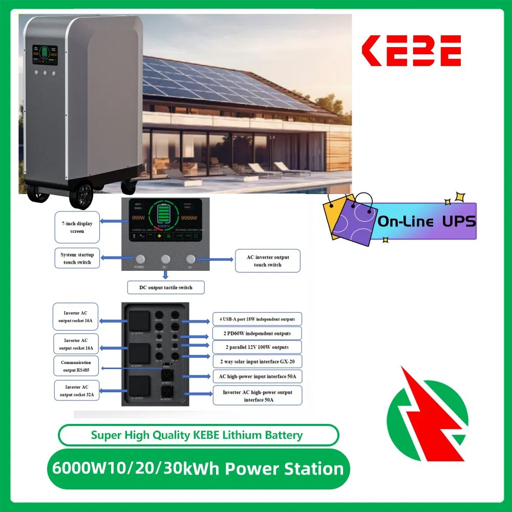 Online UPS 20kwh30kwh Home Solar Power Solution Lithium Battery 6kw EV Charging Energy Storage System