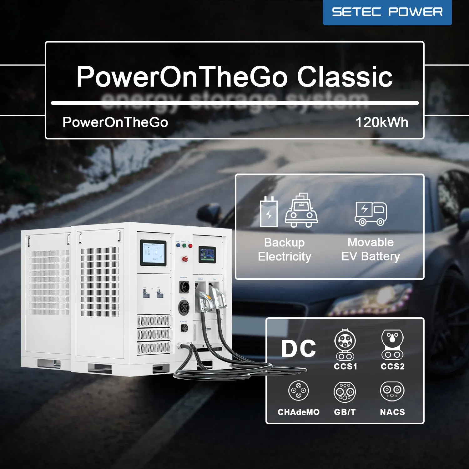 SETEC POWER CCS CHAdeMO NACS Self-developed Modules 120kWh Movable Charging Solution 120kW Mobile Electric Vehicle Charging Station Energy Storage System