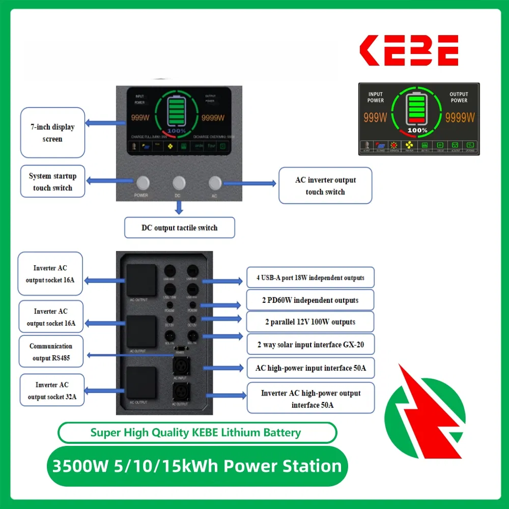 15kwh 4000W EV Charging Household Solar Power System Lithium Battery Online UPS Energy Storage System