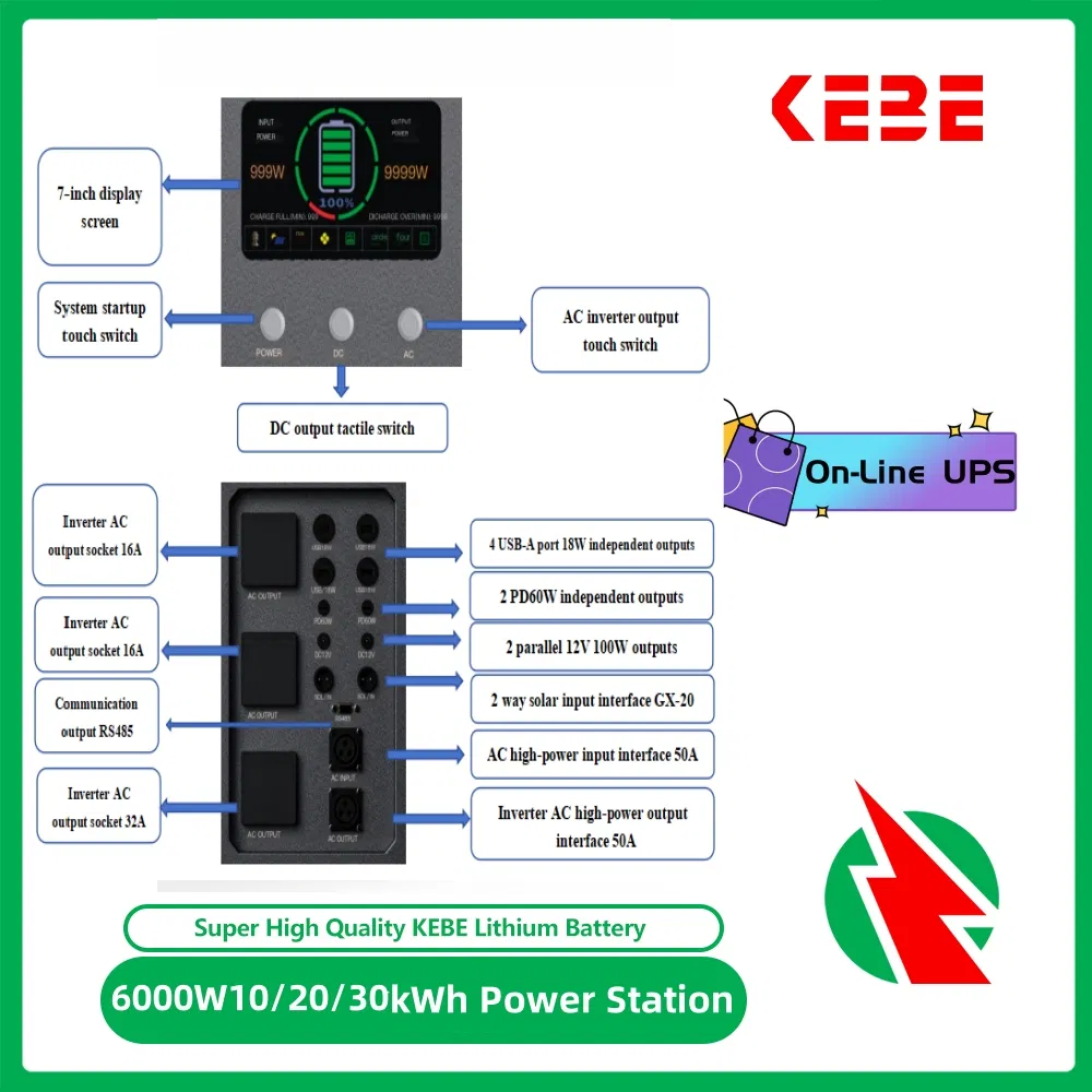 Online UPS 6kw10kwh20kwh30kwh Home Solar Power System EV Charging Stable Voltage &amp; Frequency Lithium Battery Energy Storage System