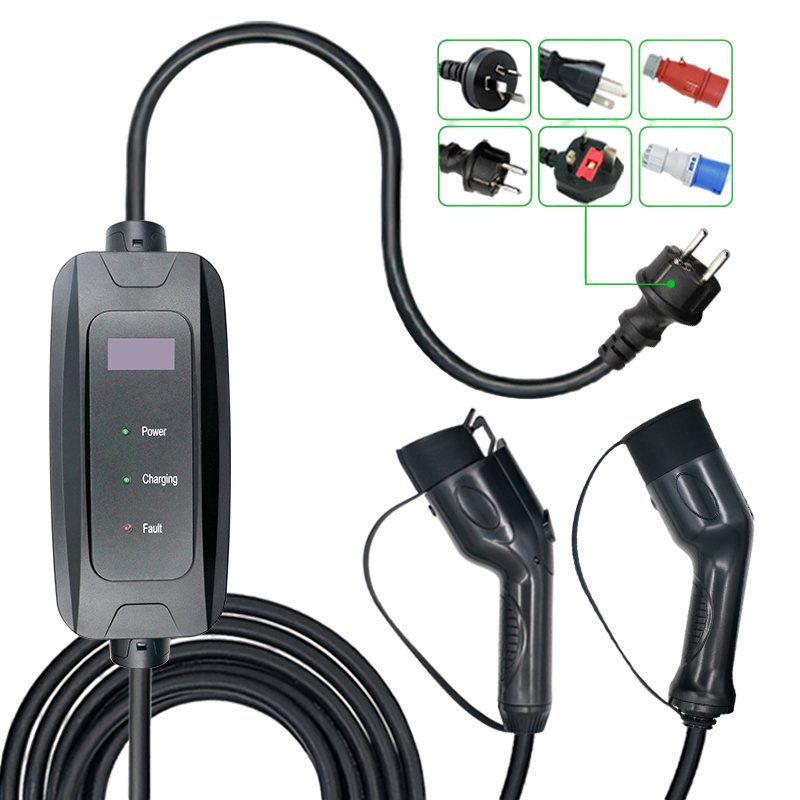 IEC62196-2 16A 3.5kw Fixed Current Portable EV Car Charger with 5m Cable and Olcd Screen
