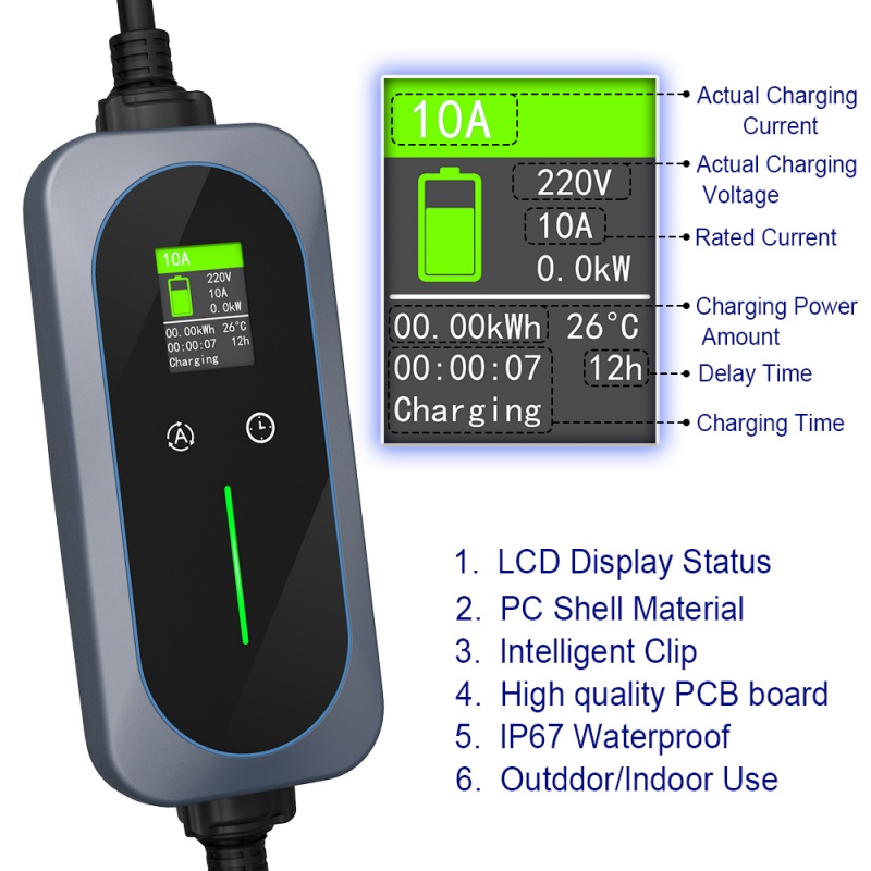 Best J1772 Electric Car 7KW 10A EV Charging Cable Adjustable 5m Type 2 Portable Ev Charger Supplier, Factory
