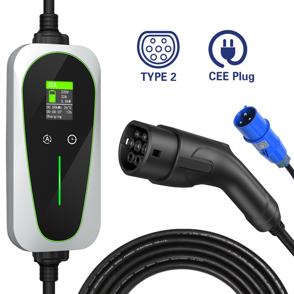 China TUV APP 32A Portable Smart EV Charger 7kw Type 2 Charging Cable  Supplier, Factory