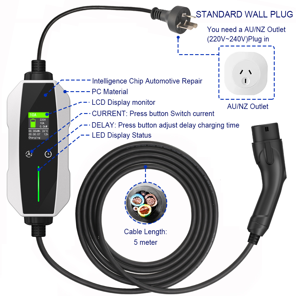 Best Australia RCM 6A 8A 10A Model 2 Adjustable EV Charger AU Plug Manufacturer, Manufacturers