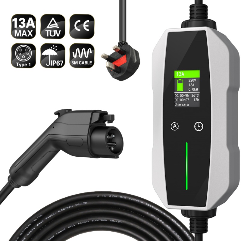 China 13A Type 1 Portable Electric Vehicle Charger Adjustable Electric Car Charger Portable EV Charger Manufacturers, Supplier