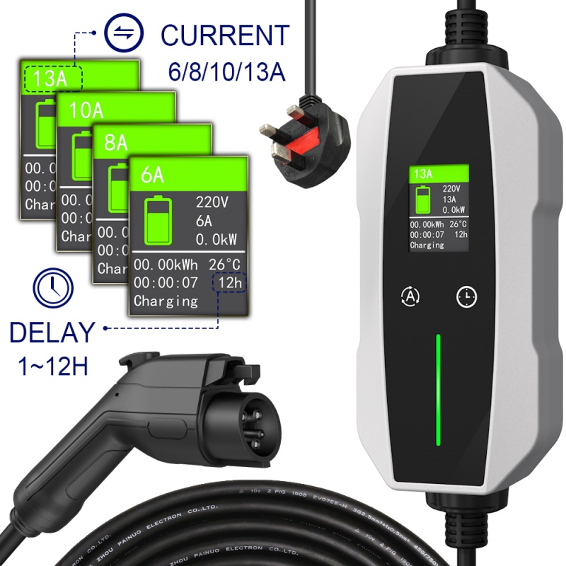 China 13A Type 1 Portable Electric Vehicle Charger Adjustable Electric Car Charger Portable EV Charger Manufacturers, Supplier
