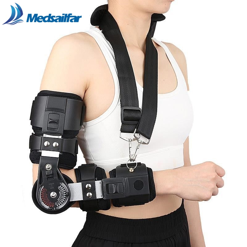 Black Medical Hinged Fracture and Dislocation Recovery Orthopedic Compression Long Tennis Elbow Brace