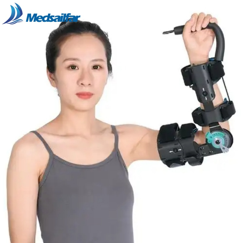 Black Medical Hinged Fracture and Dislocation Recovery Orthopedic Compression Long Tennis Elbow Brace