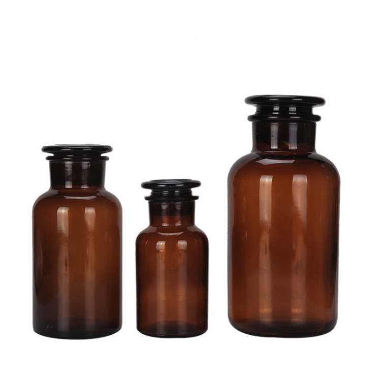 500ml Wide Mouth Glass Stopper Amber Laboratory Reagent Bottles