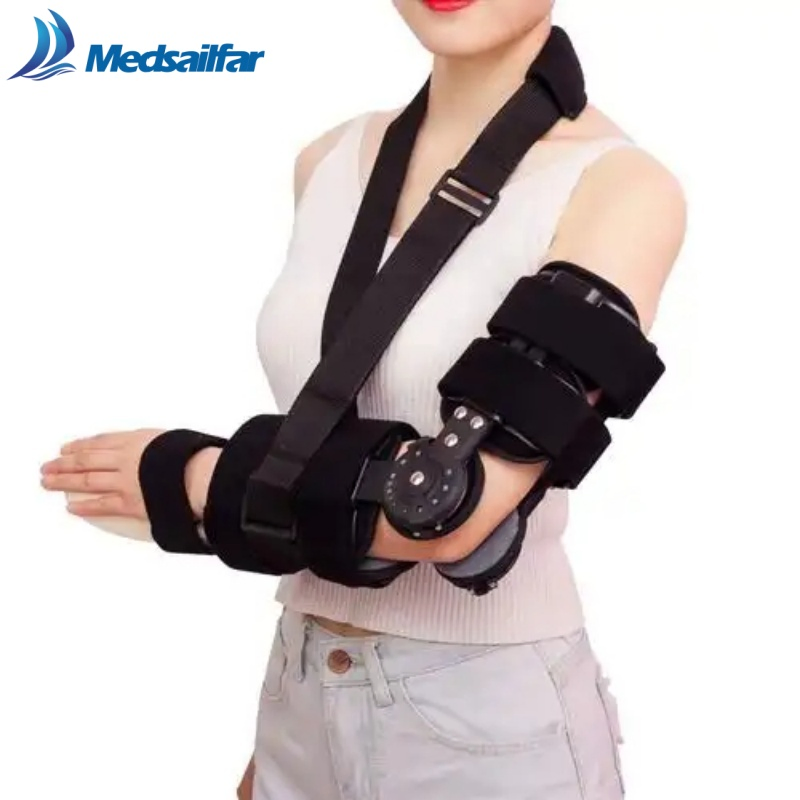 Black Medical Hinged Fracture and Dislocation Recovery Orthopedic Compression Long Tennis Elbow Brace