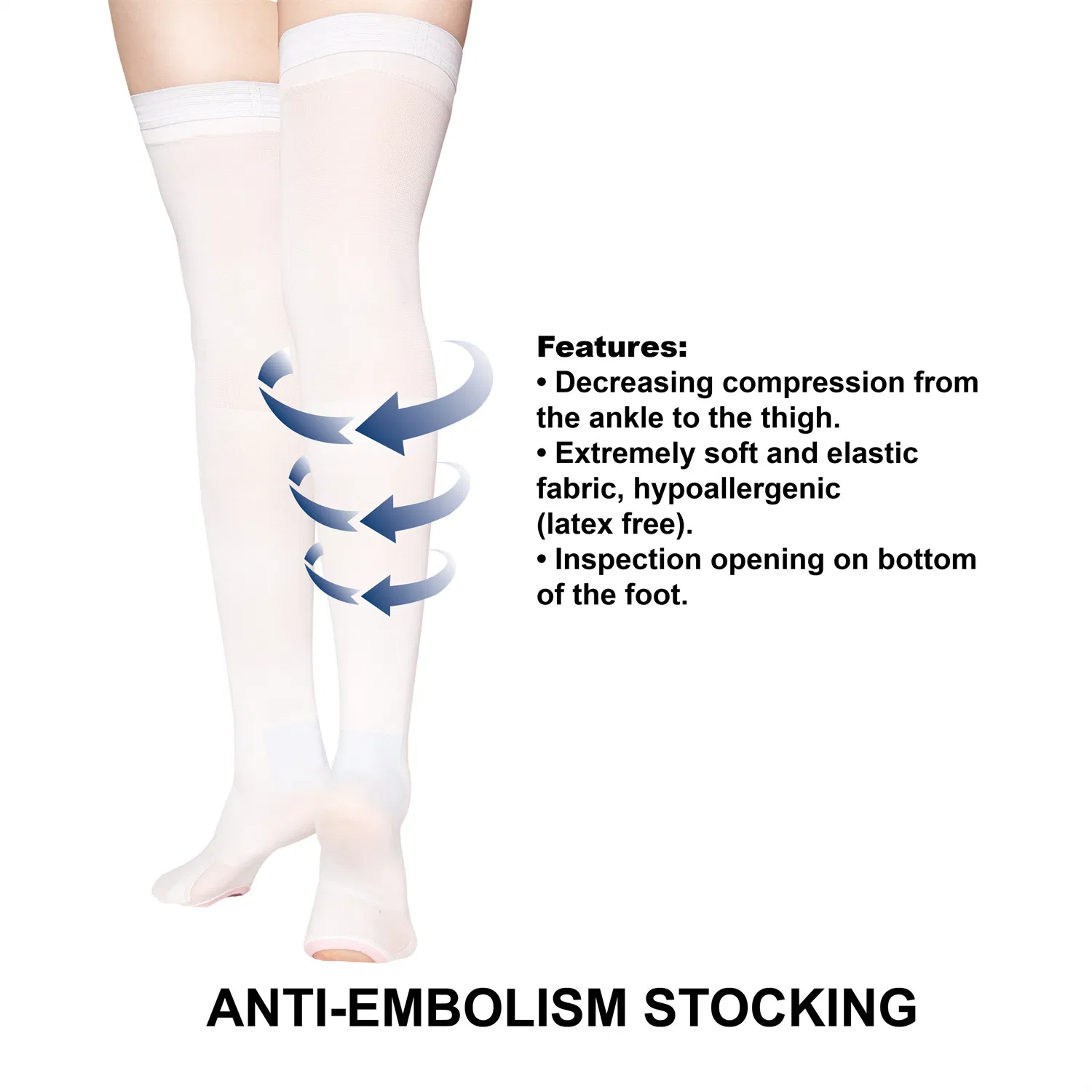 Medical Rehabilitation Therapy Compression Varicose Veins Stockings Open Toe Thigh High Anti-Embolism Stocking