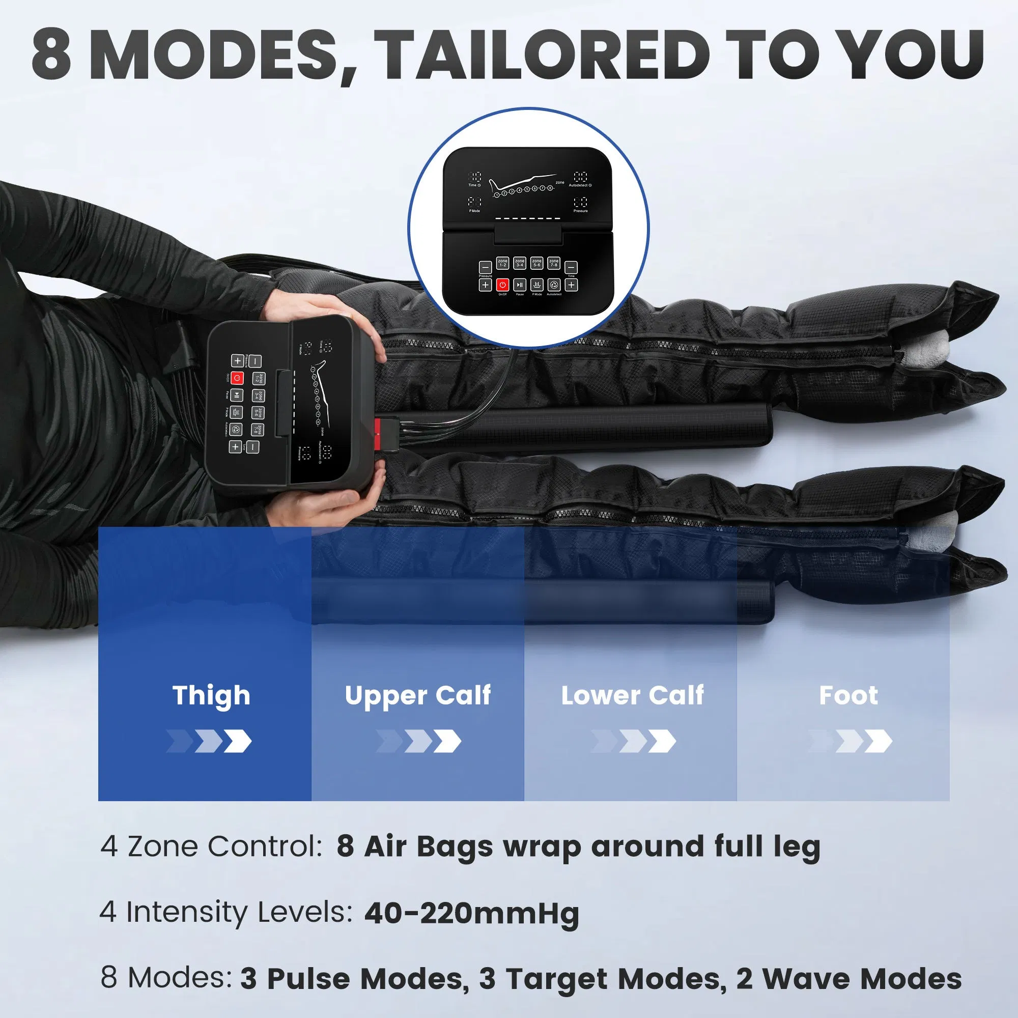 8 Chambers 8modes Electric Sports Recovery Massage Air Compression Boots Therapy Leg Massager Physiotherapy Machine