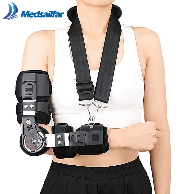 Black Medical Hinged Fracture and Dislocation Recovery Orthopedic Compression Long Tennis Elbow Brace