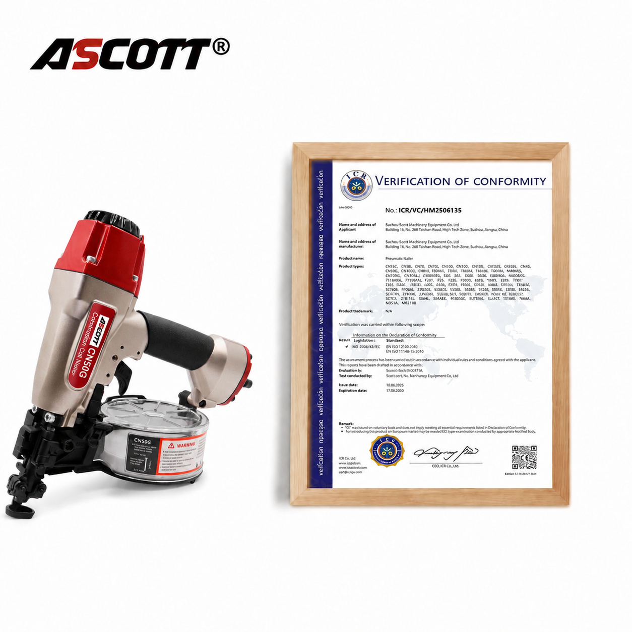 1"~2" CN50G Pneumatic Board Fastening Tools for Metal Sheet Roof Connection Coil Nail Gun with Contact Actuation Air Coil Nailer