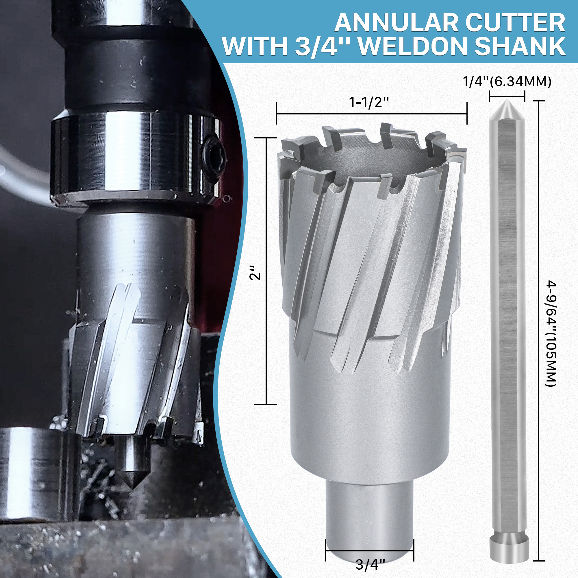 TIDEWAY Tungsten Carbide Tipped Annular Cutter Mag Drill Bit (80MM Length) For Metal Hole Drilling Core &amp; Center Drill Bits