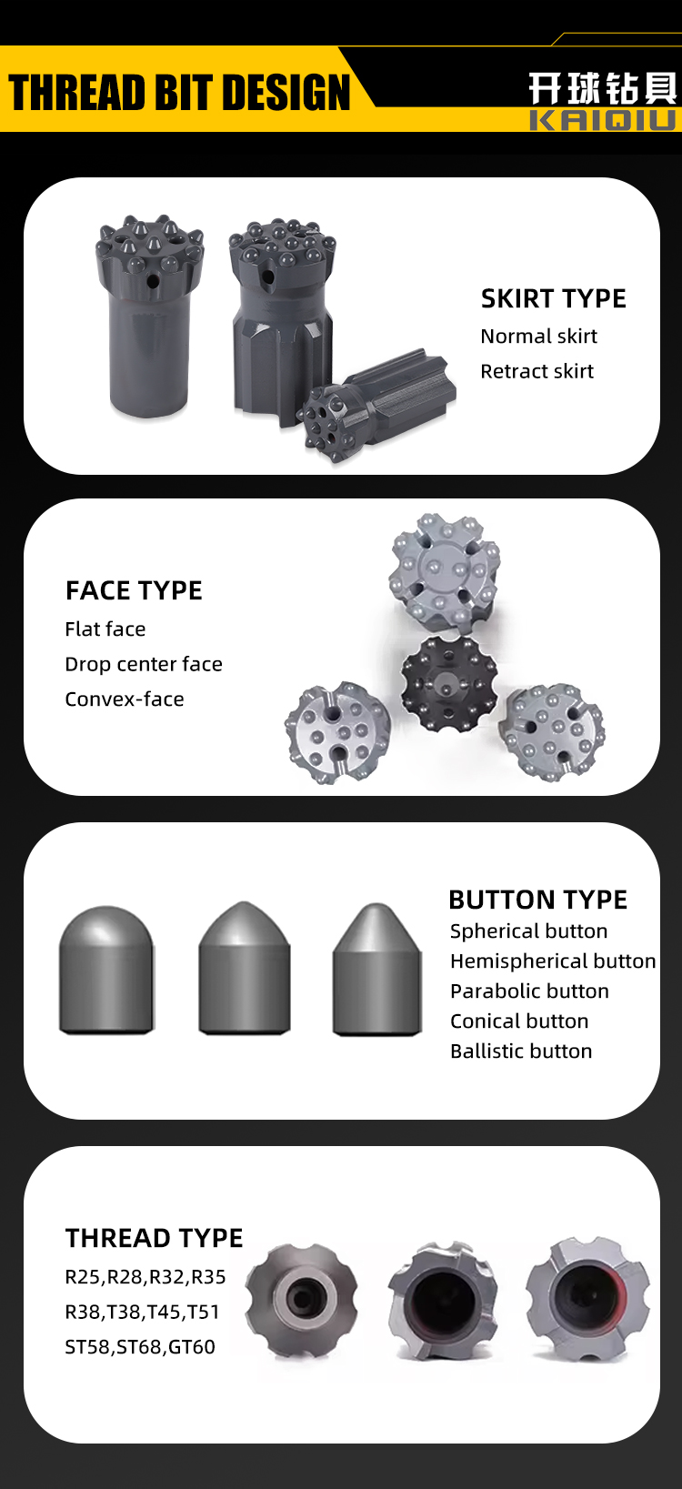 R25 Drill Bit Drilling Tool Tungsten Carbide Thread Rock Drilling Button Bit Sizes 33mm 38mm 41mm