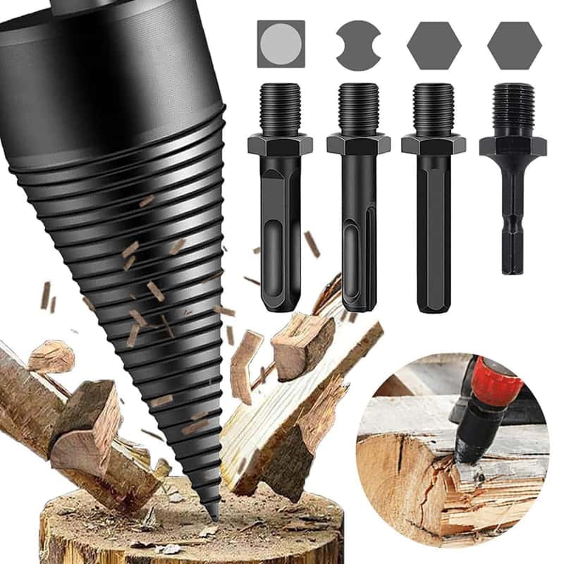 Firewood Log Splitter Drill Bit Wood Splitter Removable Cones Kindling Wood Splitting Logs Bits Wood Drill Bit