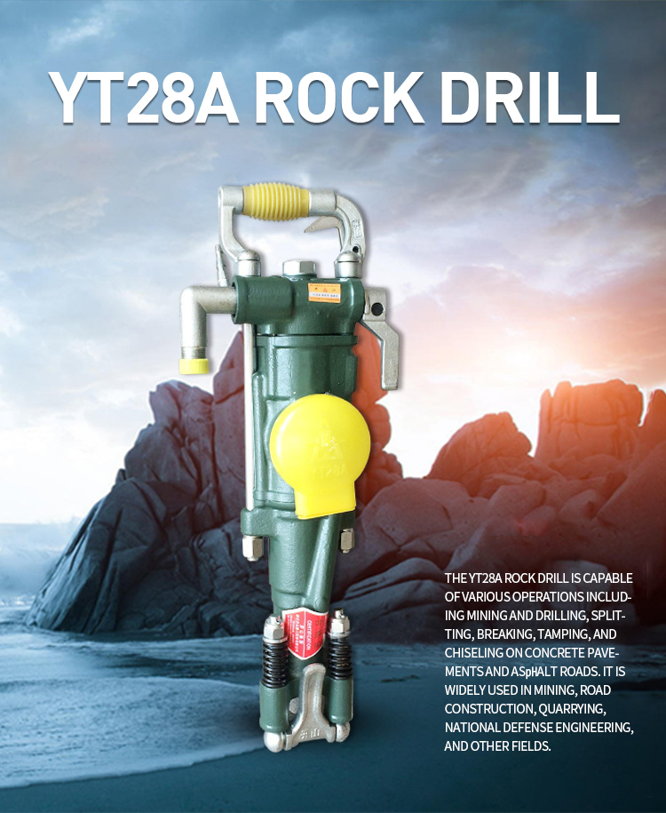 YT28 Pneumatic Rock Drill Hammer Drill with Pump Portable Handheld Drilling Tool 6m Depth for Mining Construction Quarrying