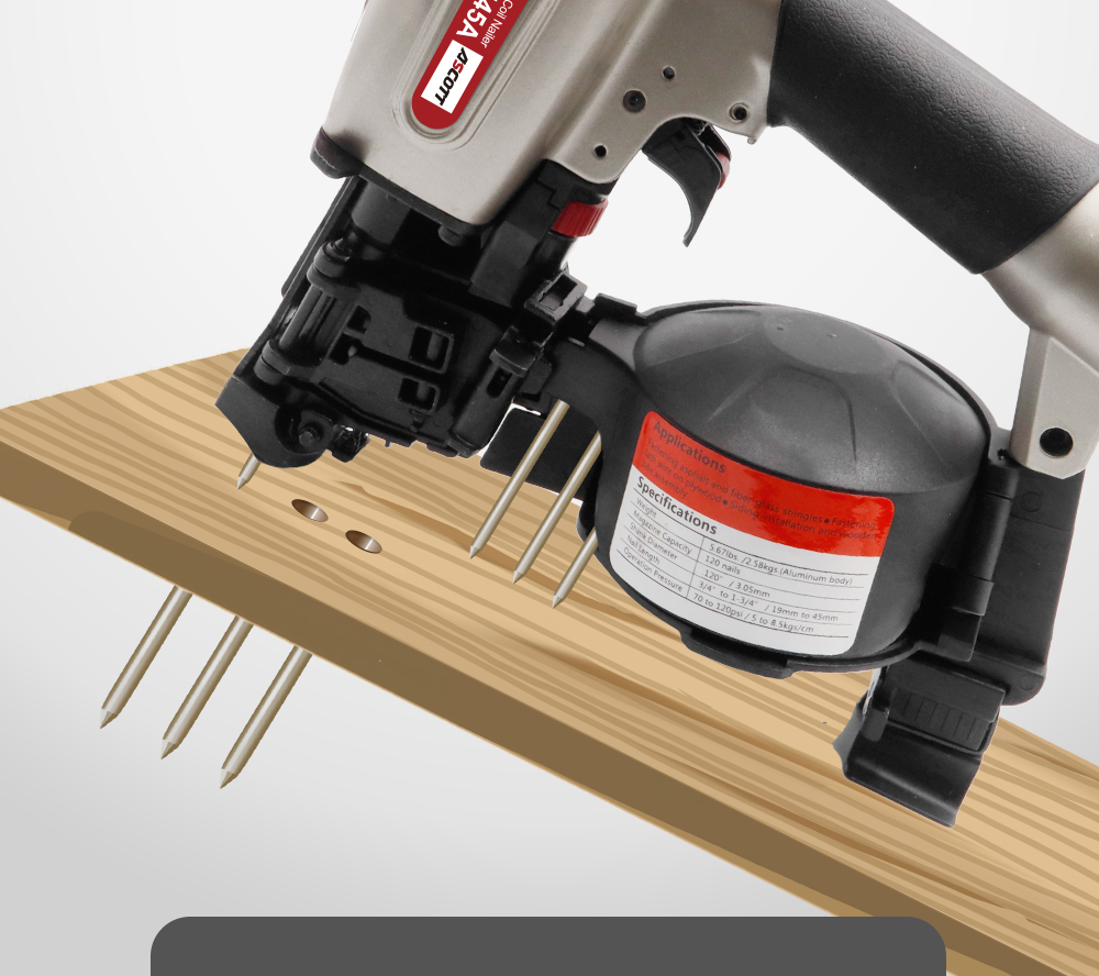 CRN45 Pneumatic Construction Coil Nail Gun Asphalt Shingle Fastening Tools for House Siding Installation Air Coil Roofing Nailer Spec 2