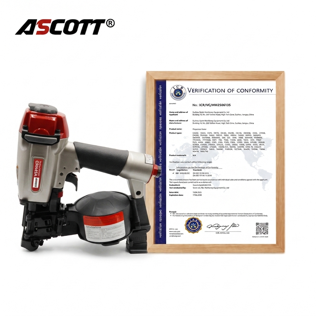 CRN45 Pneumatic Construction Coil Nail Gun Asphalt Shingle Fastening Tools for House Siding Installation Air Coil Roofing Nailer