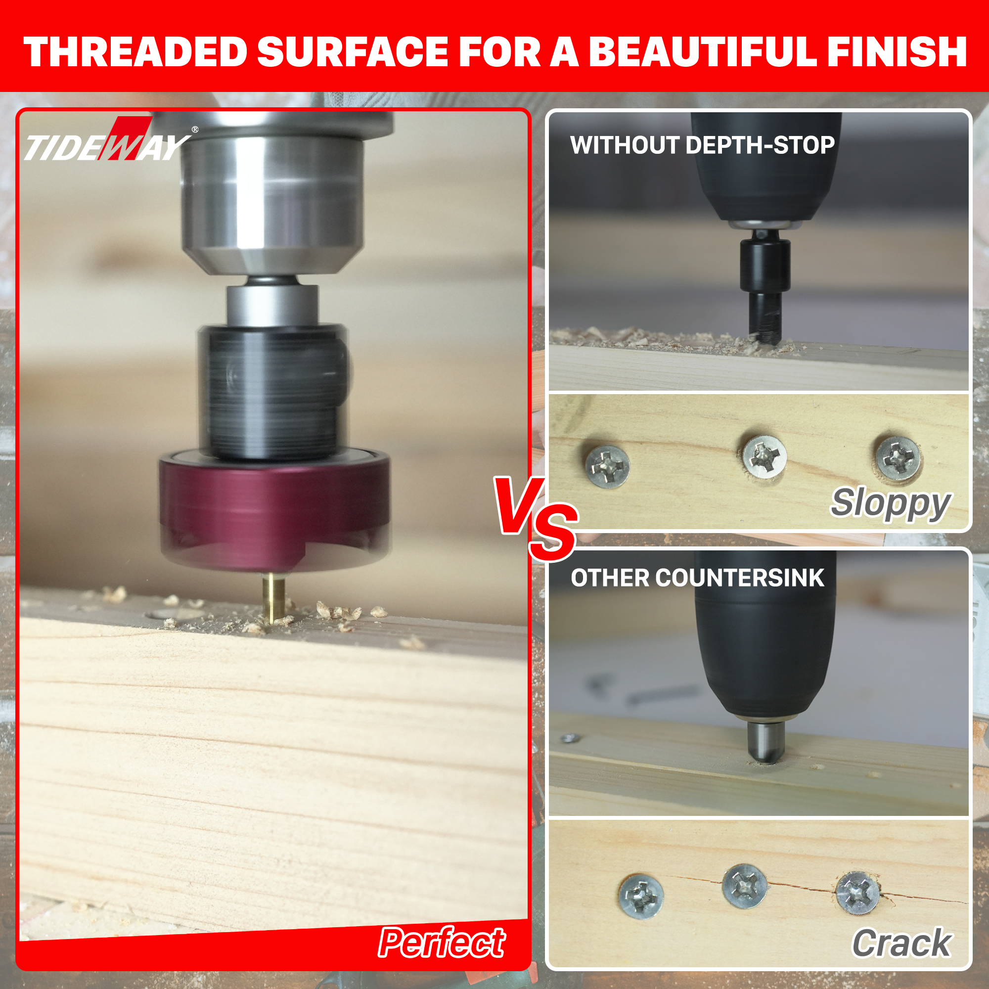 TIDEWAY High Speed Cutting Flush Screws Countersink Bore Well Pile Core Drill Bit With Adjustable Drill Stop And Shank