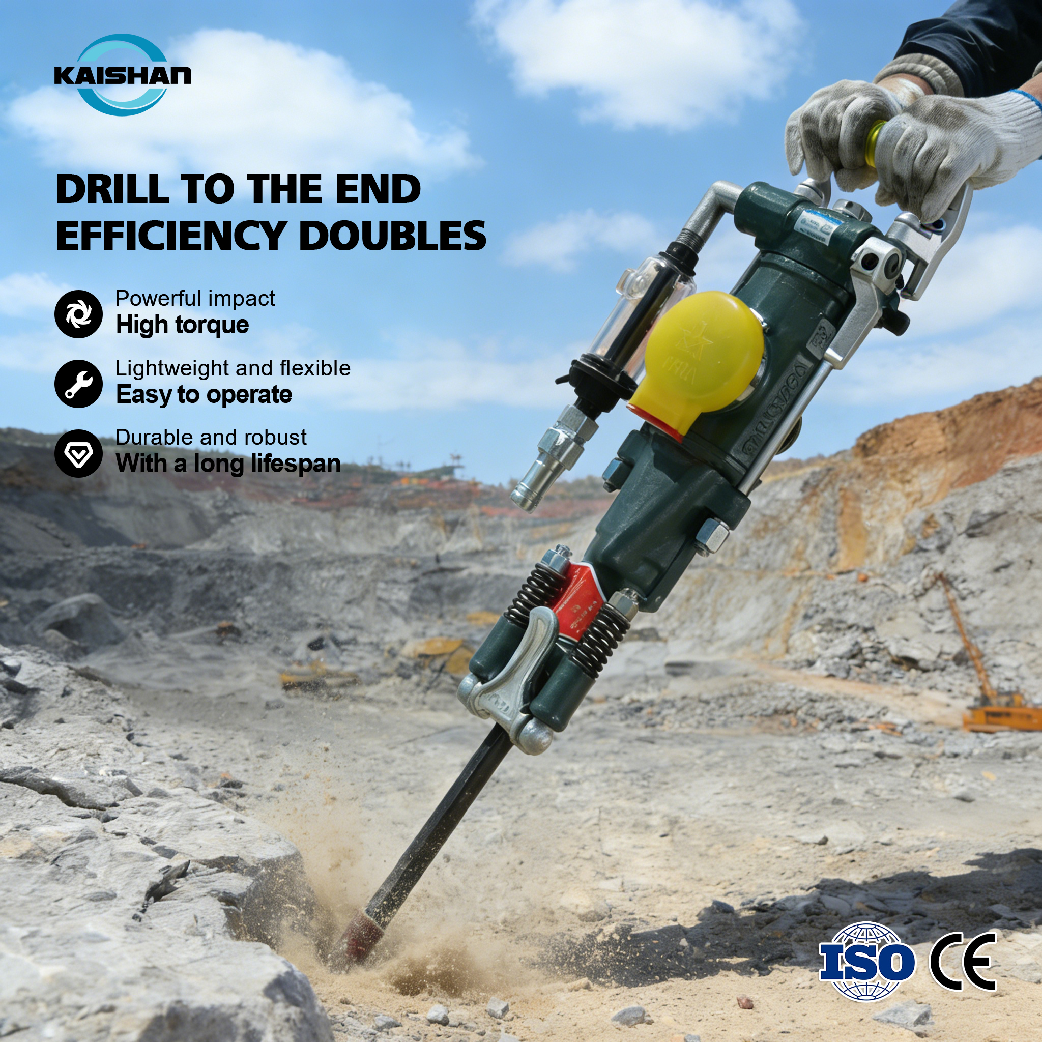 YT28 Pneumatic Rock Drill Air Leg Jack Hammer High Efficiency Mining Rock Drilling Machine for Tunnel Construction OEM Accepted
