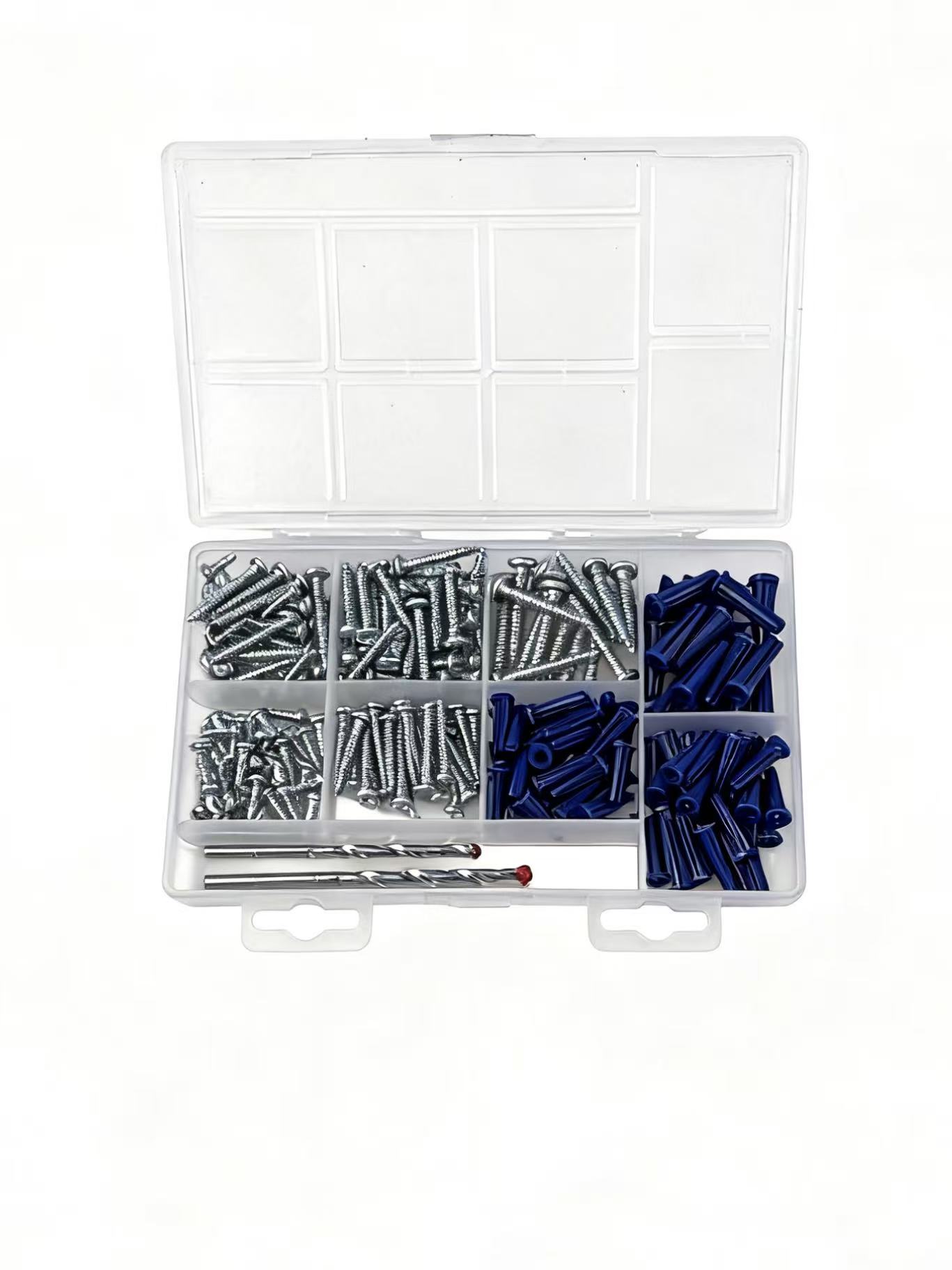 Expansion Anchors Set Plastic Universal Screwdriver Set Flat Head Open Bolt Self Drilling Screws Concrete &amp; Drywall Tool Set