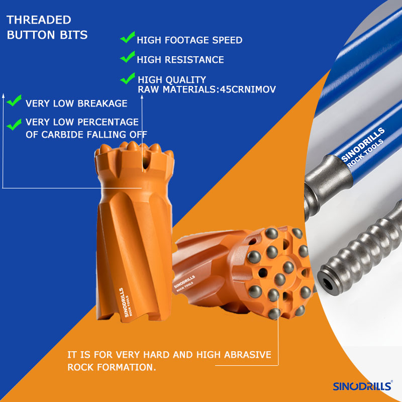 SINODRILLS Mining Rock Drill Tools High Quality Thread Drill R38/T38 76mm Button Bit