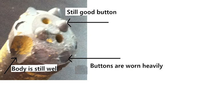 Taper button rock drill bit problem illustration