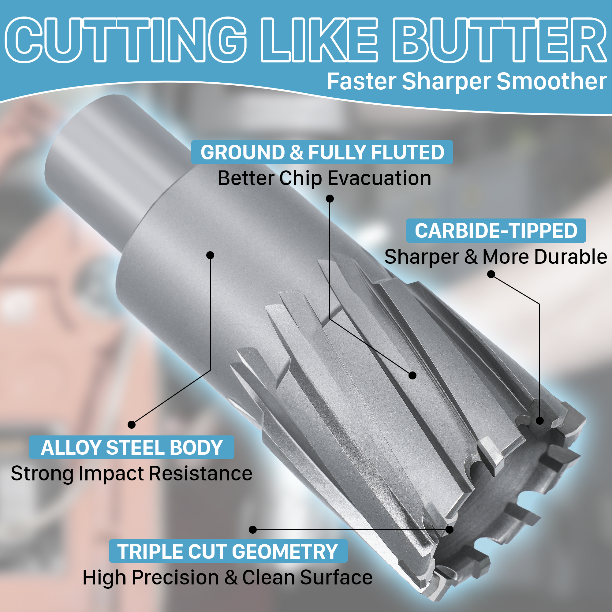 TIDEWAY Tungsten Carbide Tipped Annular Cutter Mag Drill Bit (80MM Length) For Metal Hole Drilling Core &amp; Center Drill Bits