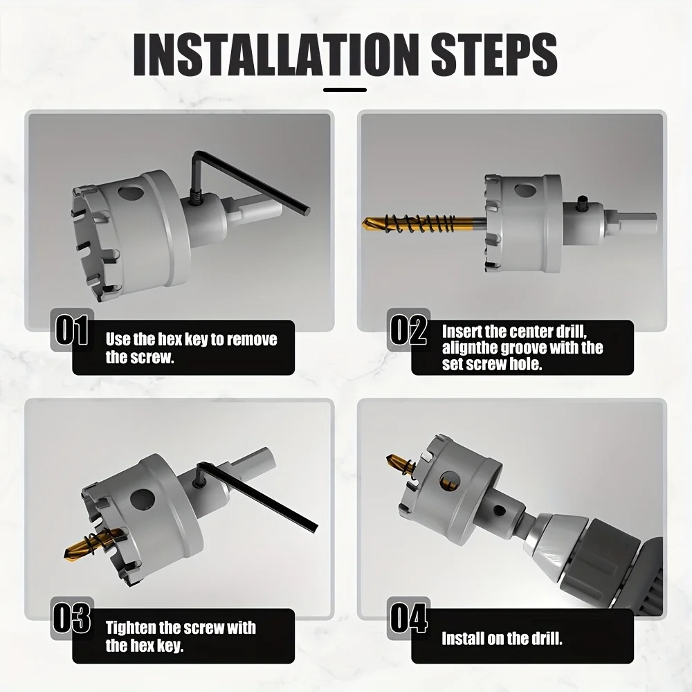 Cross-Border 8-Piece Set Alloy Hole Cutter Iron Plate Wood Plate Punching Gadget Titanium-Plated Detachable Center Drill Bit