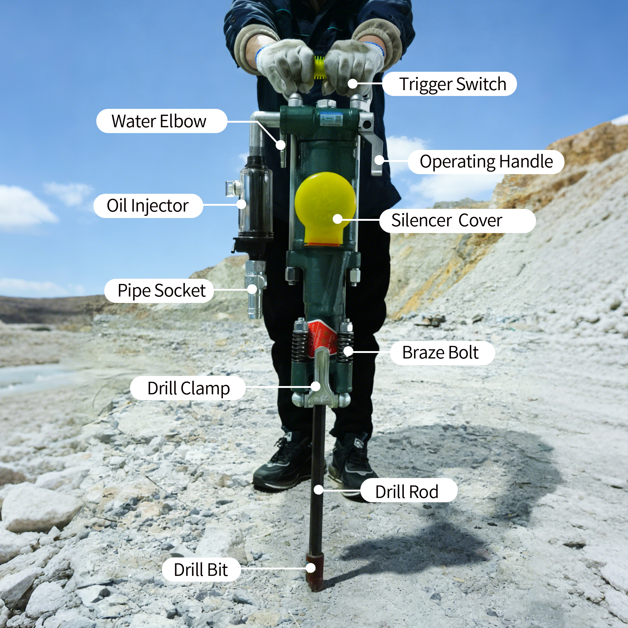 YT28 Pneumatic Rock Drill Air Leg Jack Hammer High Efficiency Mining Rock Drilling Machine for Tunnel Construction OEM Accepted