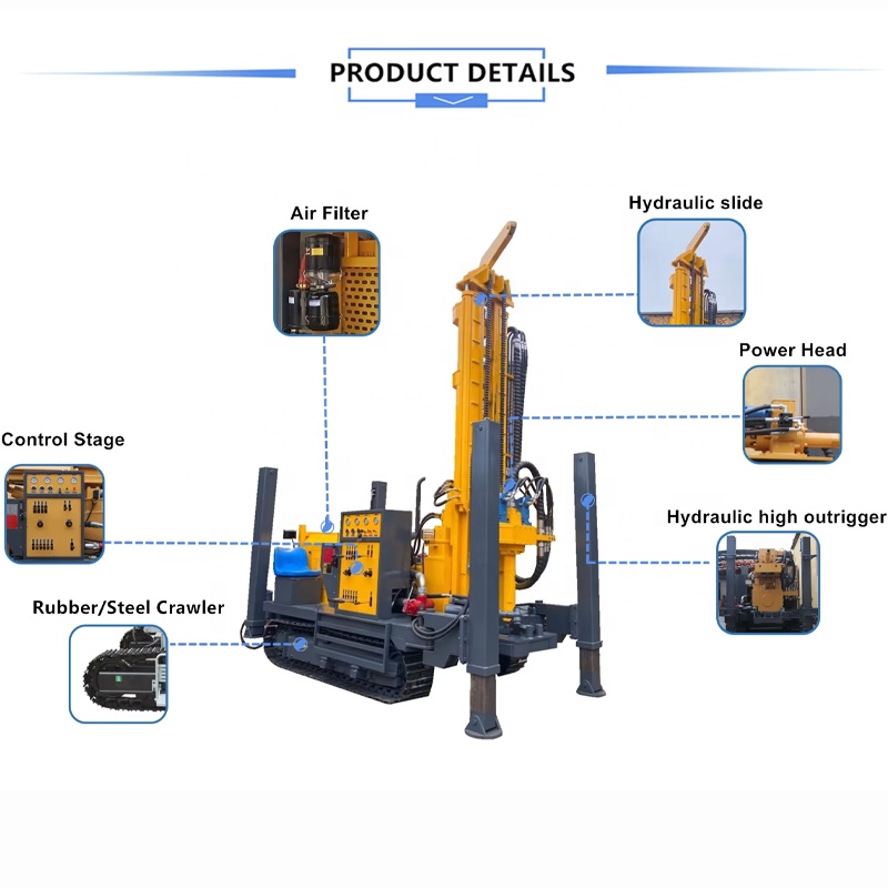 Factory Hongwuhuan300 Rotary Drilling Rig 300m Steel Crawler Water Well Drilling Machine Underground Borehole Pump Diesel Engine