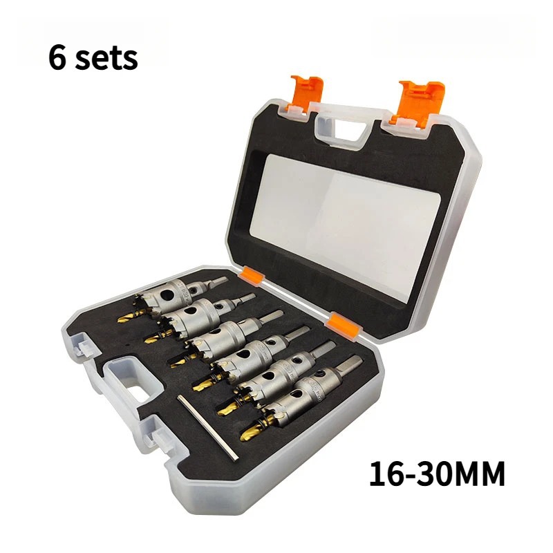 Cross-Border 8-Piece Set Alloy Hole Cutter Iron Plate Wood Plate Punching Gadget Titanium-Plated Detachable Center Drill Bit