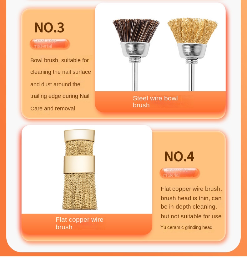 New Arrival Nail Grinding Drill Bits Wire Cleaning Brush Detachable Washable Nail Polisher Cleaning Tool