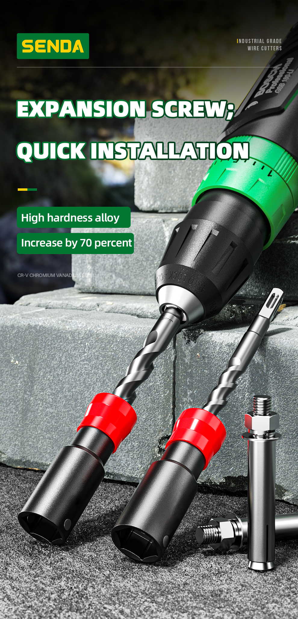 Drill Bit & Socket Combo Tool for Anchor Bolt Installation