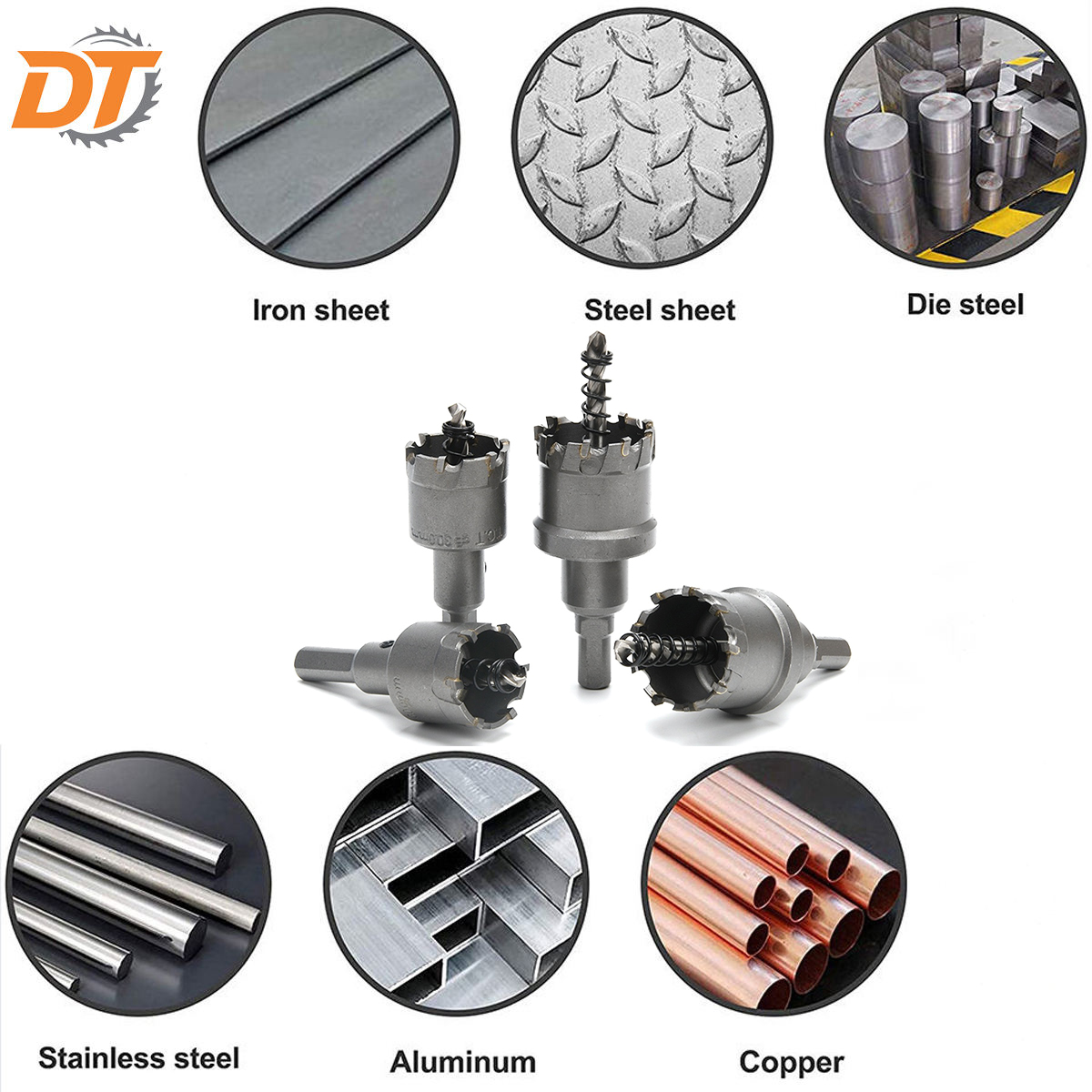 DT 4 Pcs 1 Inch Cut Depth with Detachable Pilot Drill Bits TCT Hole Saw Drill Bit Set for Stainless Steel Hard Metal Plastic