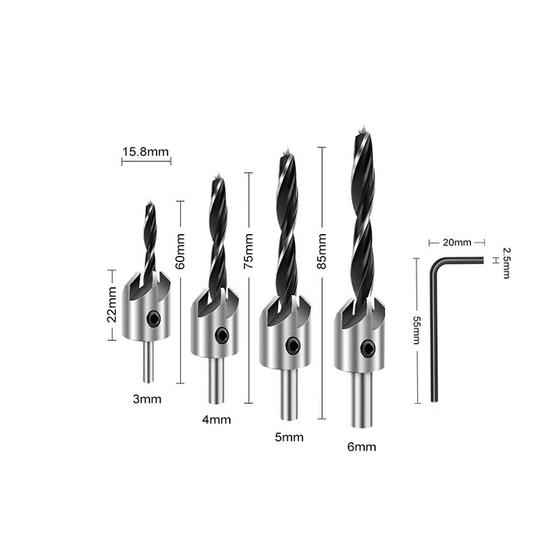 Detachable and Adjustable Drilling Bits for Wood 3-10mm Woodworking Tools With Allen Wrench Countersink Drill Bit Set
